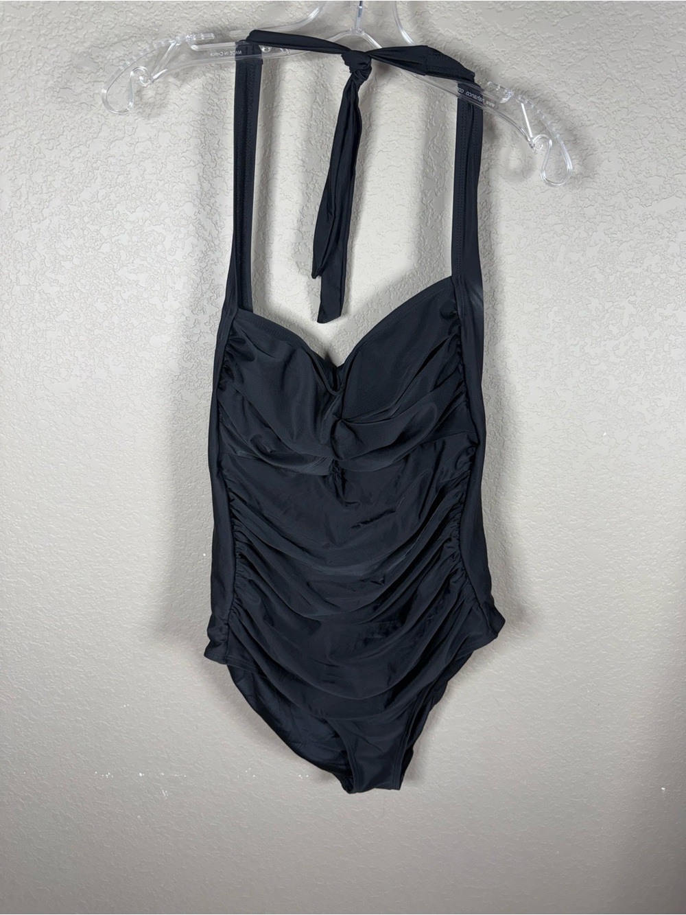 Black Ruched Halter  One-Piece Swimsuit